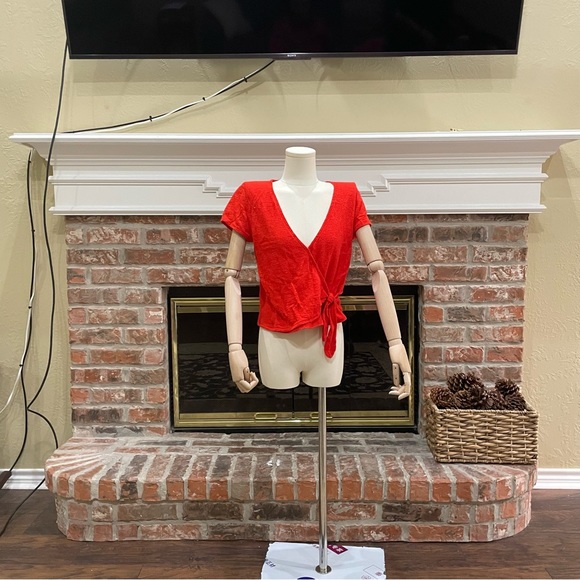 Madewell bright red wrap v neck tie top / XS / NWOT - Picture 6 of 12